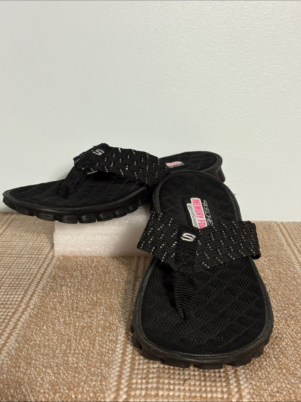 Women’s Skechers EZ Flex Cool Beach Weave Flip-Flops; Metallic Woven Straps - Picture 5 of 14